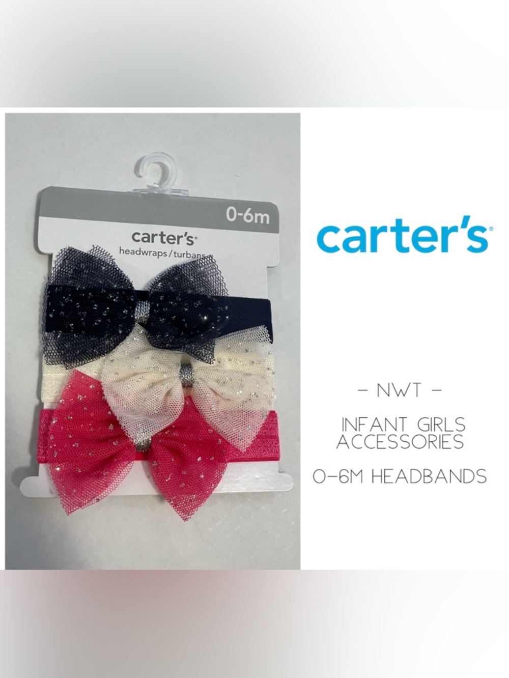 🆕CARTER’S - 0/6M - NWT - INFANT GIRLS 3PK HEADBANDS